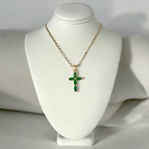 18k Gold Plated Green Cross Necklace.